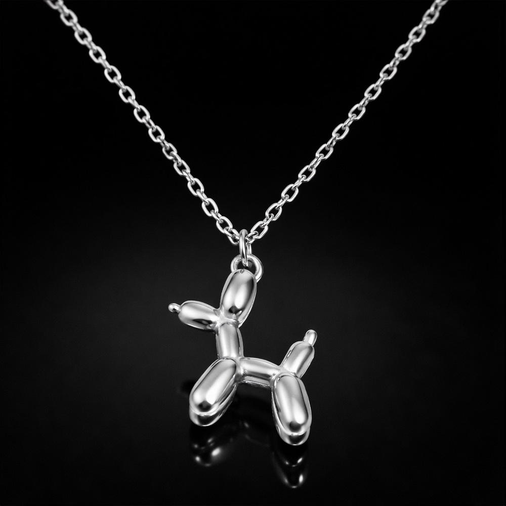 New Silver Balloon Dog Poodle Pendant Party Necklace